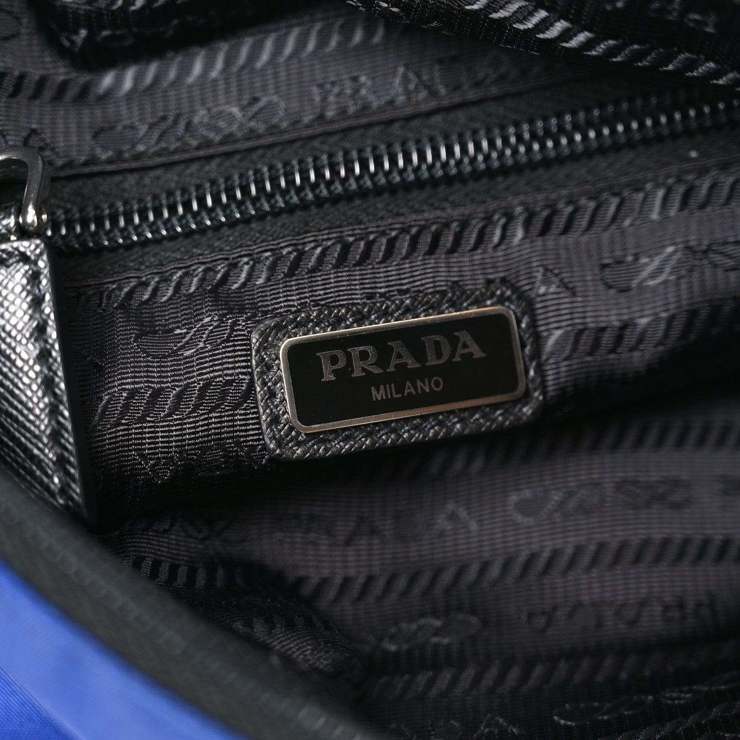 Prada Tessuto Nylon Palm Tree Print Bucket Bag Bluette 6 of 9