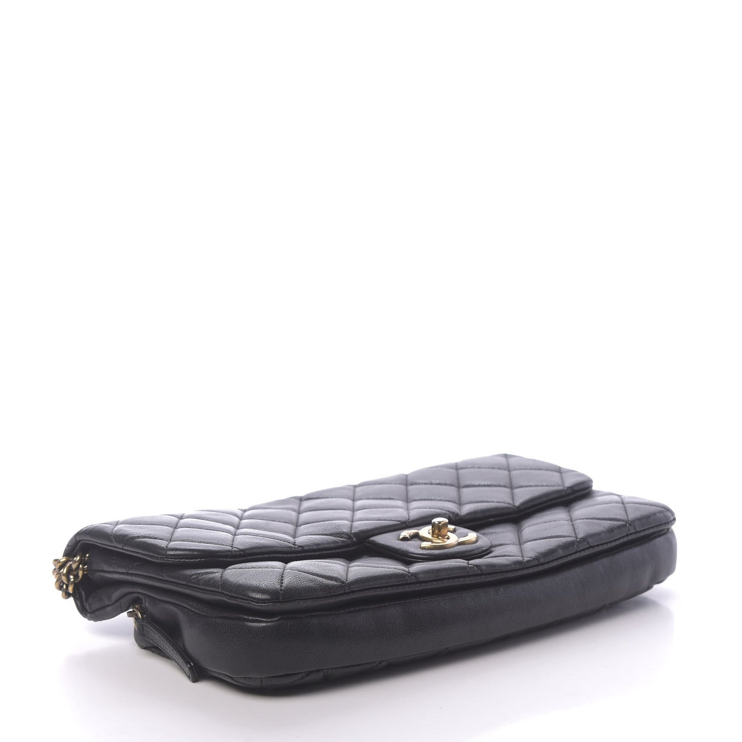 Calfskin Quilted Medium CC Crown Flap Black