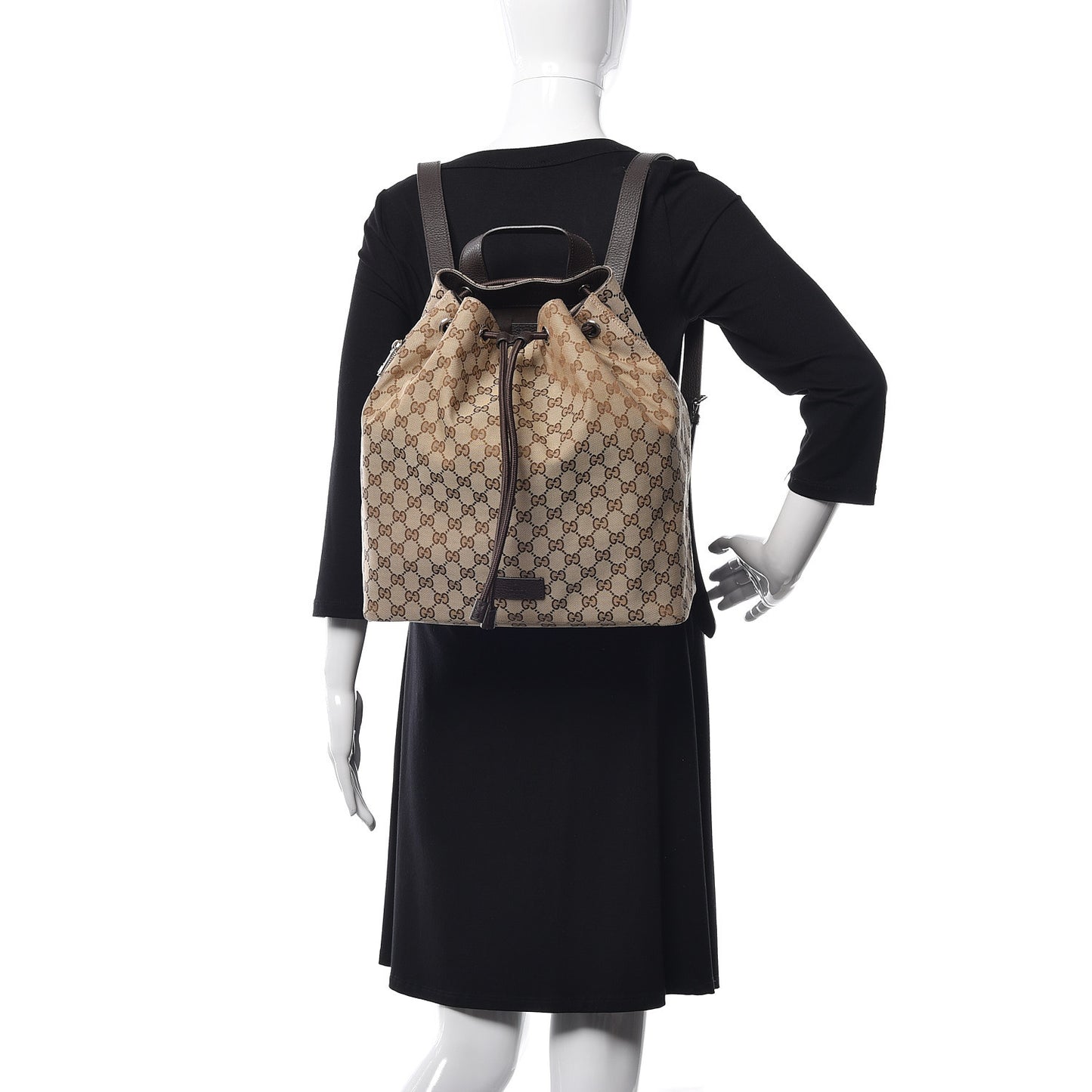 Monogram Dollar Calfskin O Drawstring Backpack Beige Ebony Testa di Moro Dark Chocolate