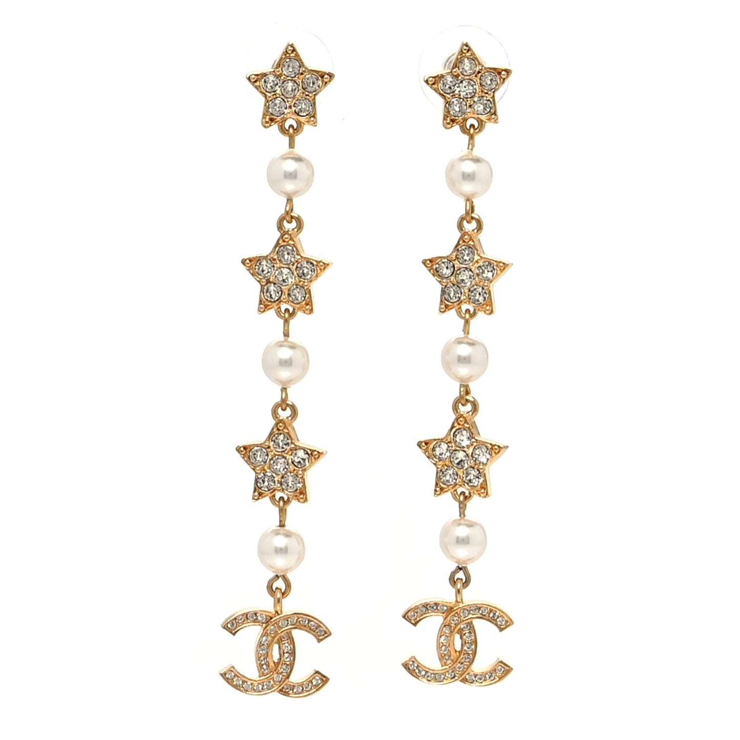 Crystal Pearl CC Star Drop Earrings Gold