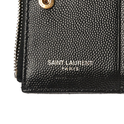 Saint Laurent Grain De Poudre Matelasse Chevron Monogram Zipped Card Case Black 5 of 9