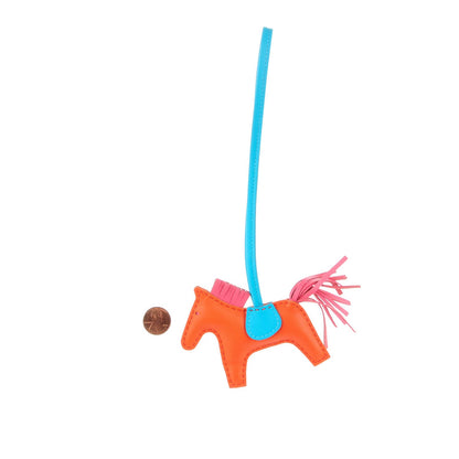 Hermes Milo Lambskin Grigri Rodeo Horse Bag Charm PM Orange Poppy Rose Azalee Bleu Azteque 2 of 4