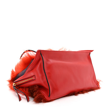 Prada Shearling Fur Calfskin Suede Shoulder Bag Red 4 of 11