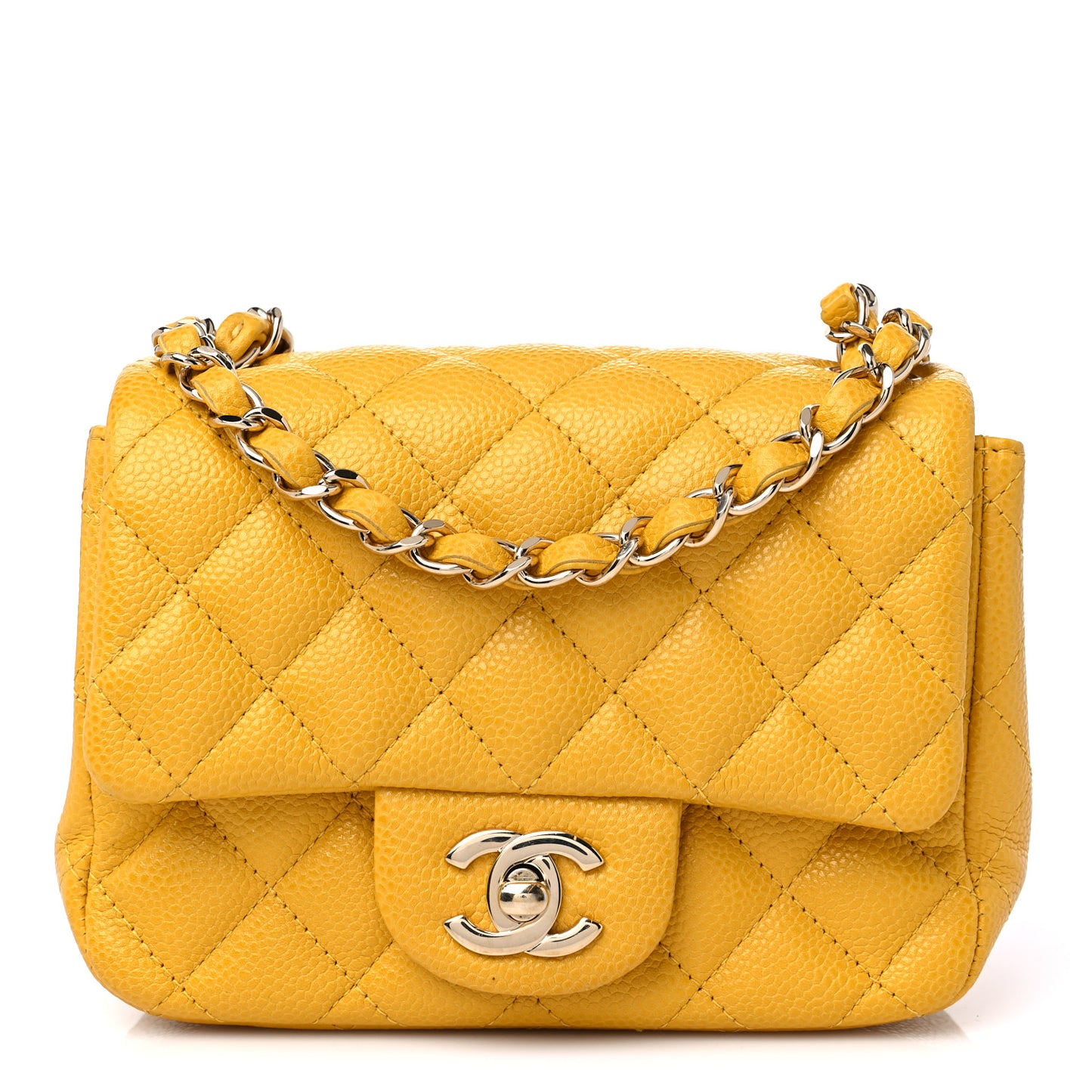 Caviar Quilted Mini Square Flap Yellow