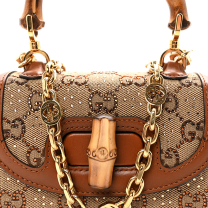 Gucci New Canvas Charisma Calfskin Crystal GG Monogram Small Bamboo 1947 Top Handle Bag Camel Ebony 7 of 9