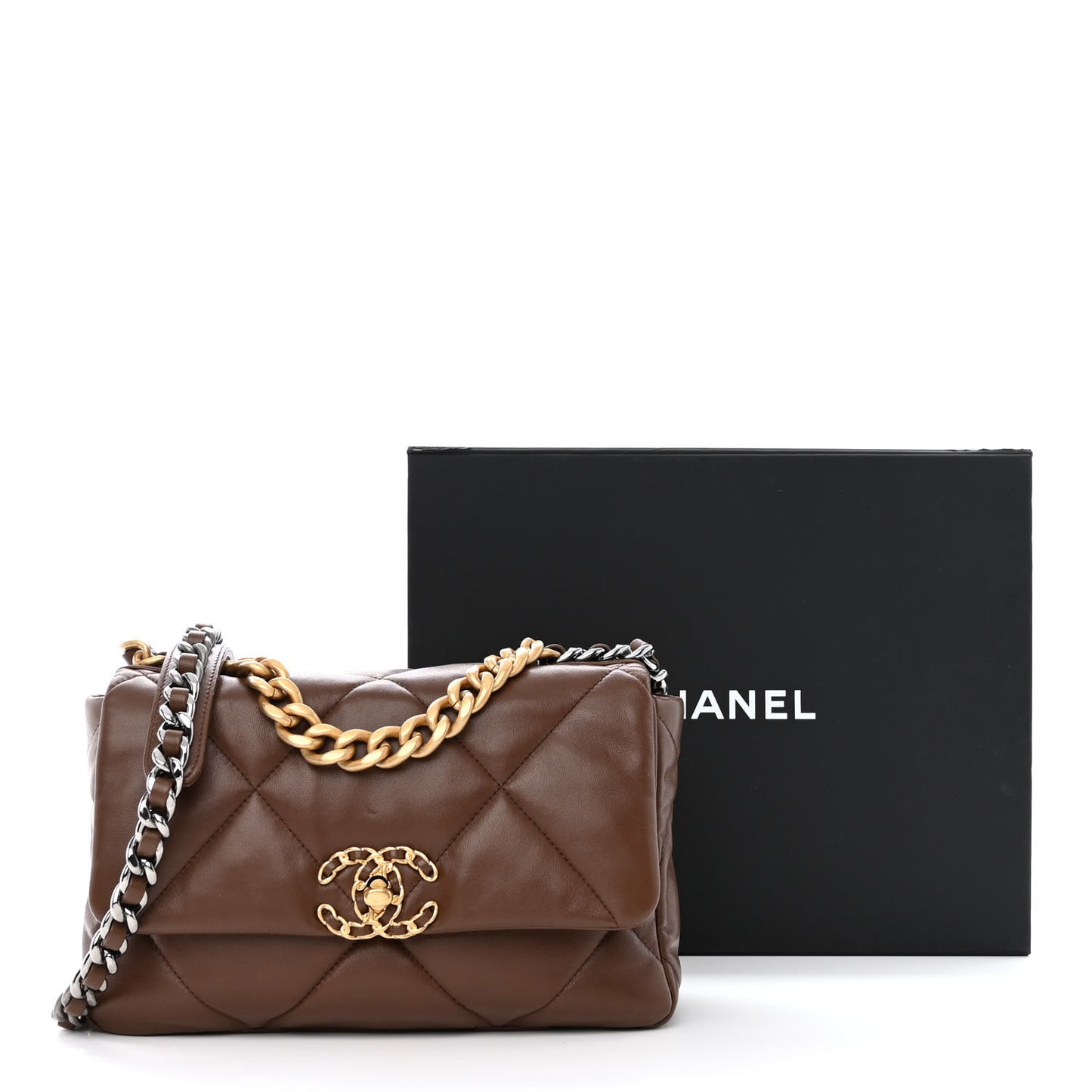 Lambskin Quilted Medium Chanel 19 Flap Dark Brown
