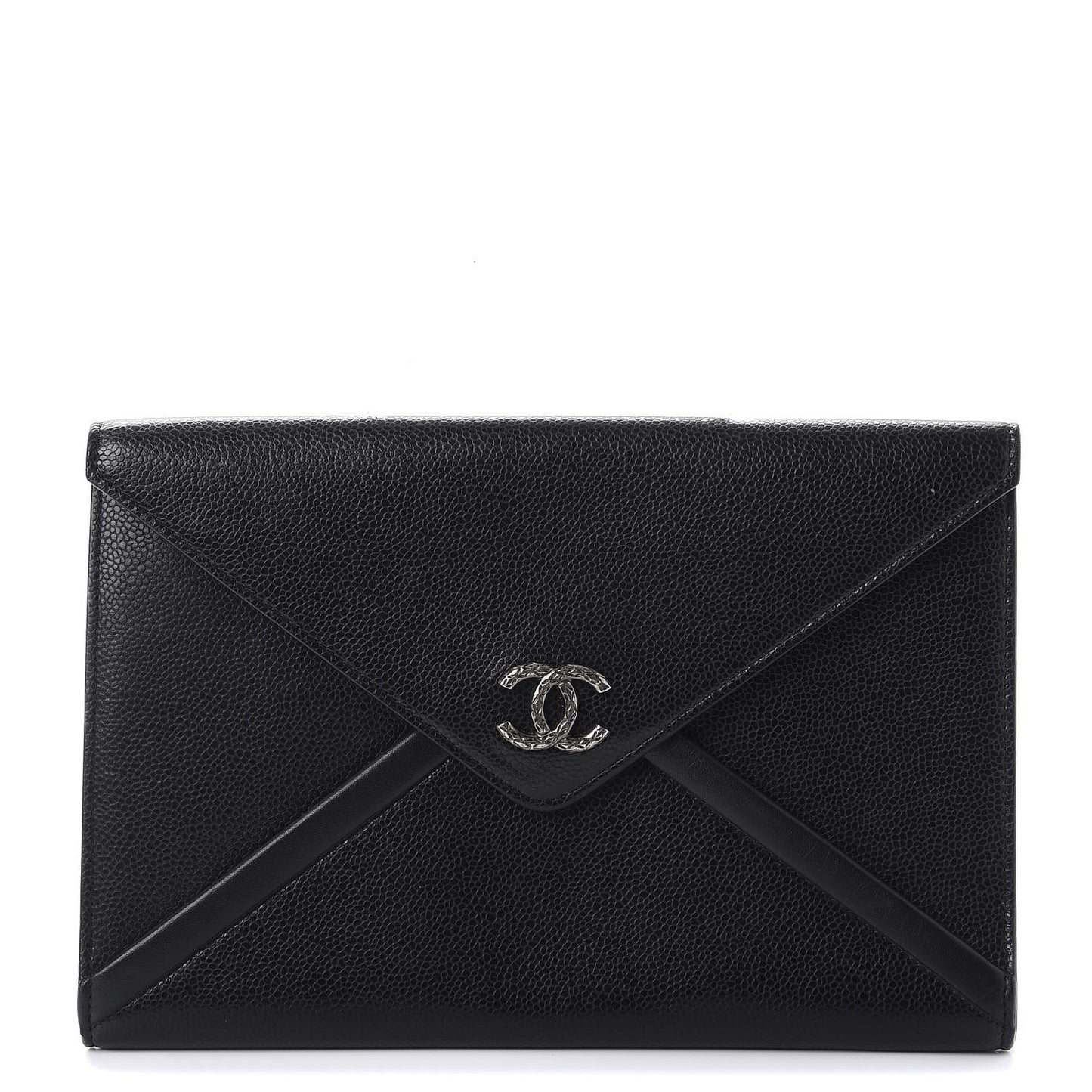 Lambskin Metallic Calfskin Cocomail Envelope Clutch Black Charcoal