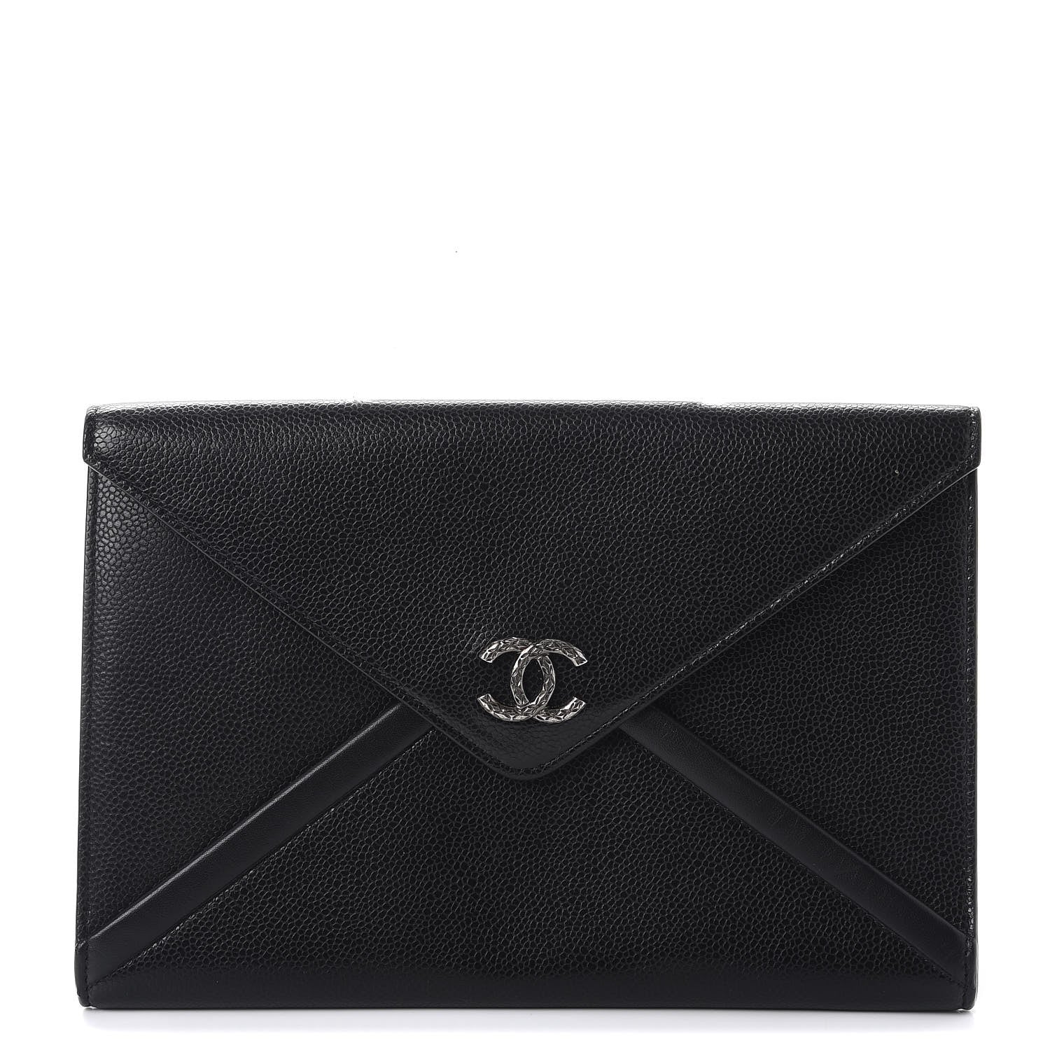 Chanel Lambskin Metallic Calfskin Cocomail Envelope Clutch Black Charcoal 1 of 12
