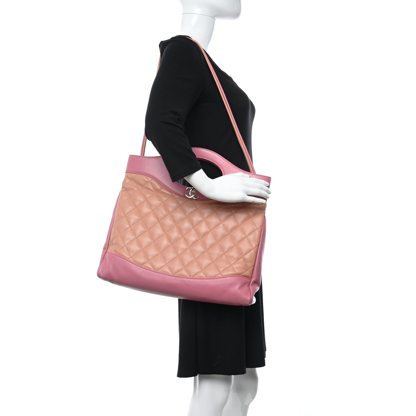 Lambskin Quilted Large 31 Shopping Bag Pink Beige