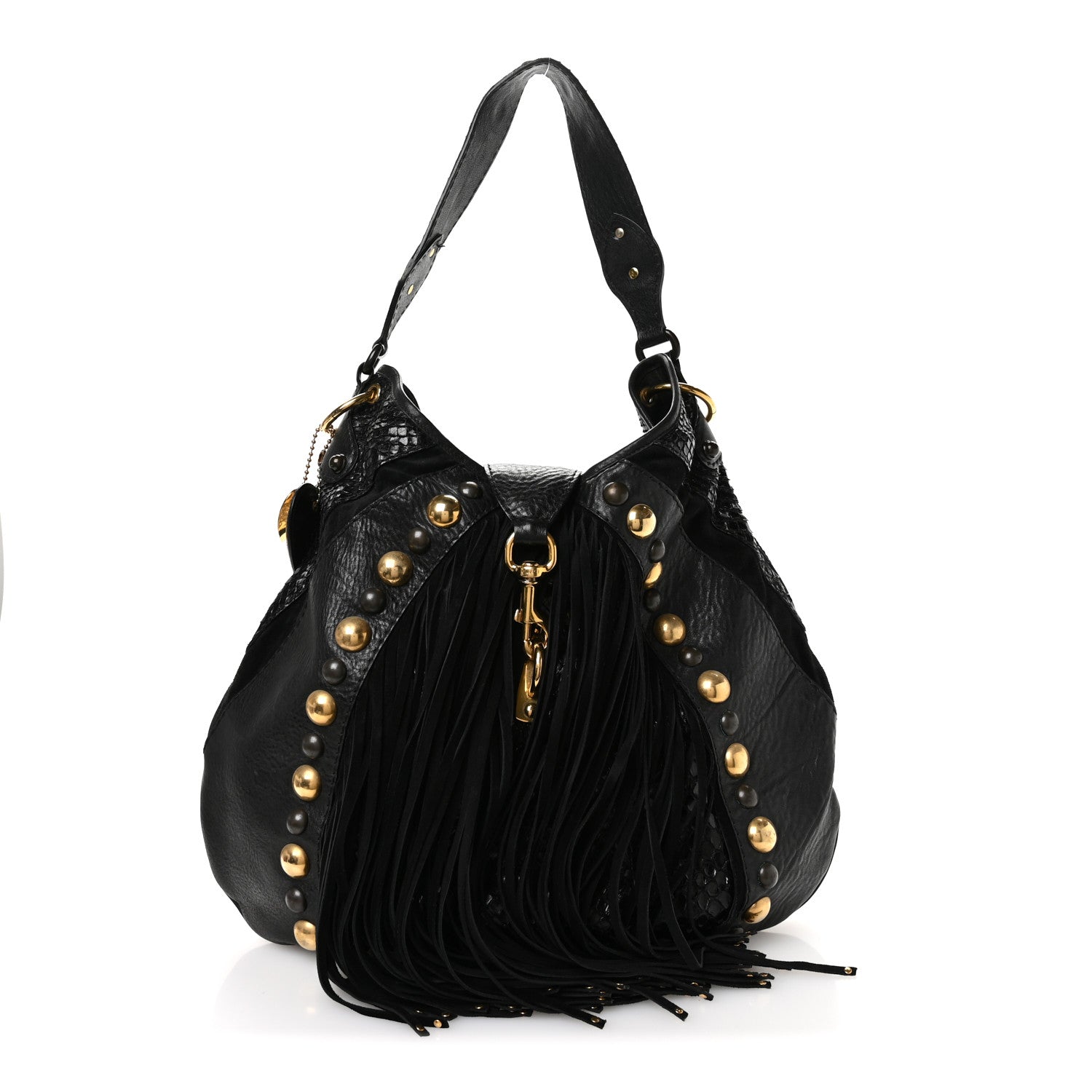 Gucci Suede Snakeskin Fringe Babouska Hobo Black 1 of 11