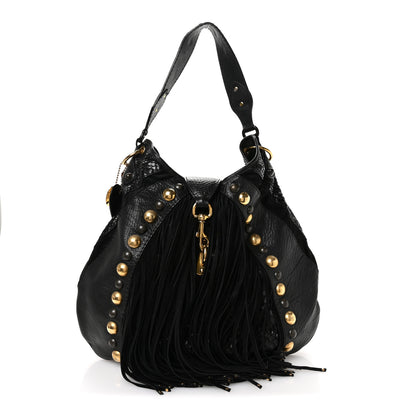 Gucci Suede Snakeskin Fringe Babouska Hobo Black 1 of 11