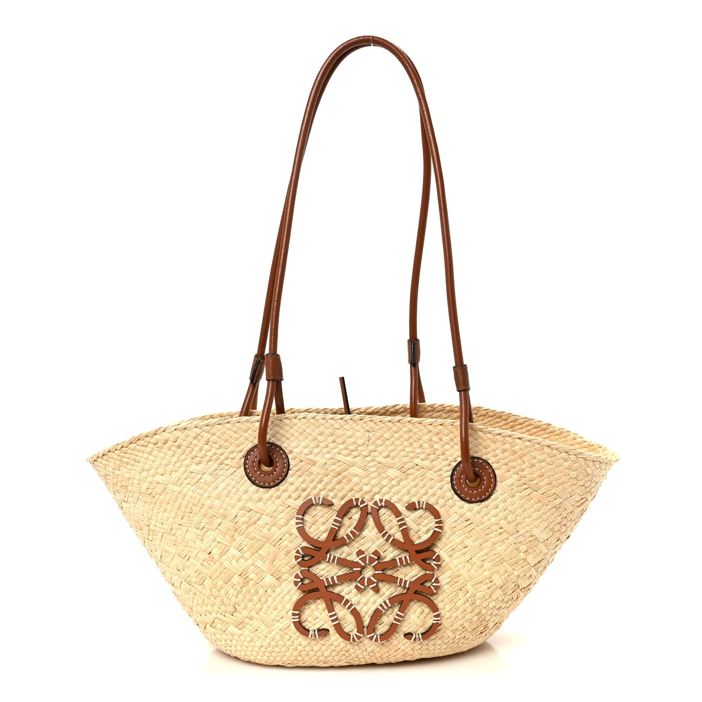 Calfskin Raffia Paulas Ibiza Small Anagram Basket Tote Bag Natural Tan Natural Tan