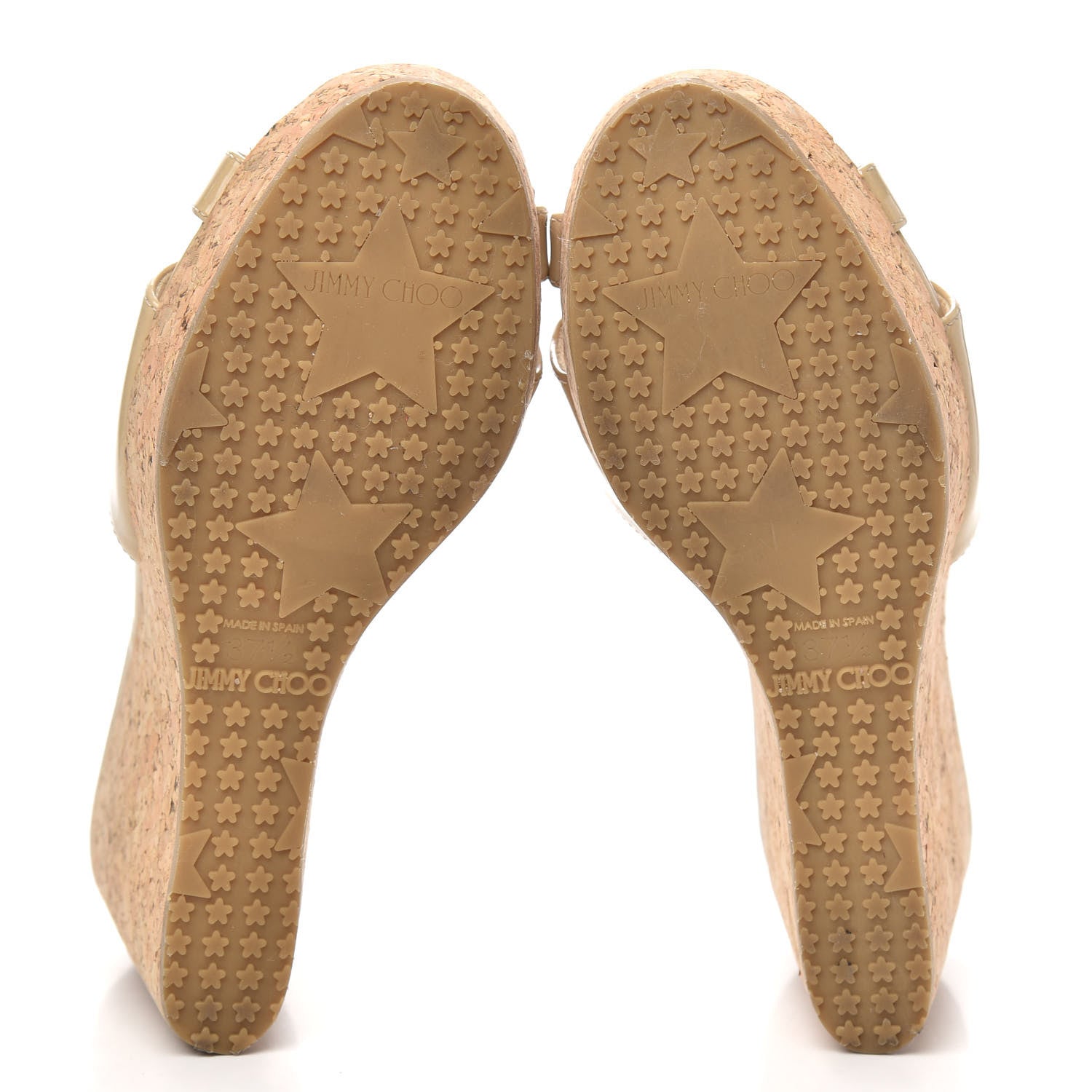 Jimmy Choo Patent Calfskin Cork Wedge Sandal 37.5 Nude 5 of 9
