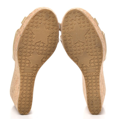 Jimmy Choo Patent Calfskin Cork Wedge Sandal 37.5 Nude 5 of 9