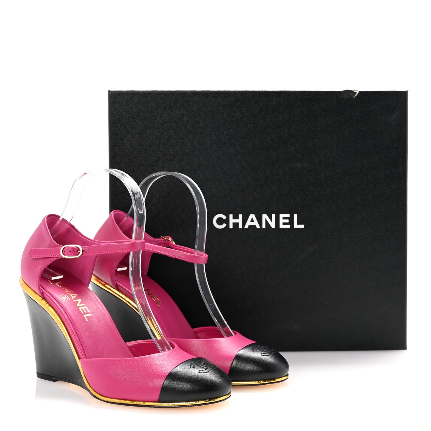 Lambskin Cap Toe Open Wedge 39 Fuchsia Black