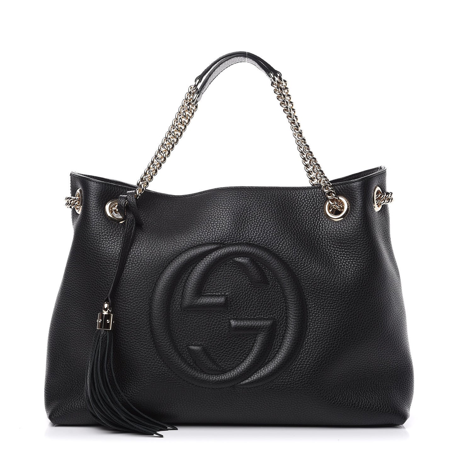 Pebbled Calfskin Medium Soho Chain Shoulder Bag Black
