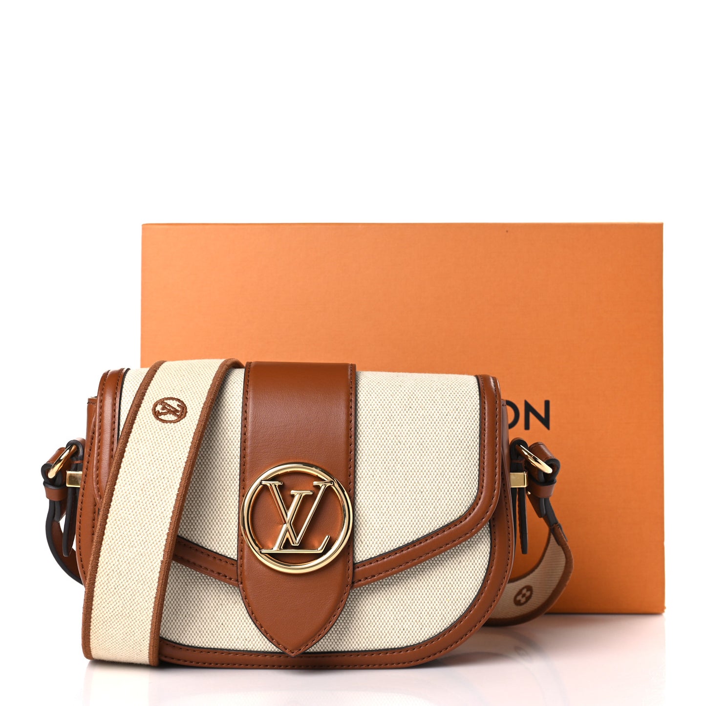 Canvas Smooth Calfskin LV Pont 9 Soft MM Caramel Brown
