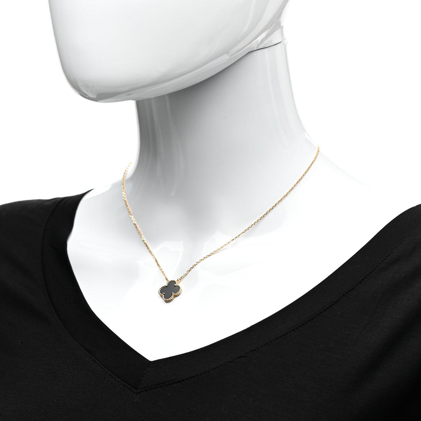 18K Yellow Gold Black Onyx Vintage Alhambra Pendant Necklace
