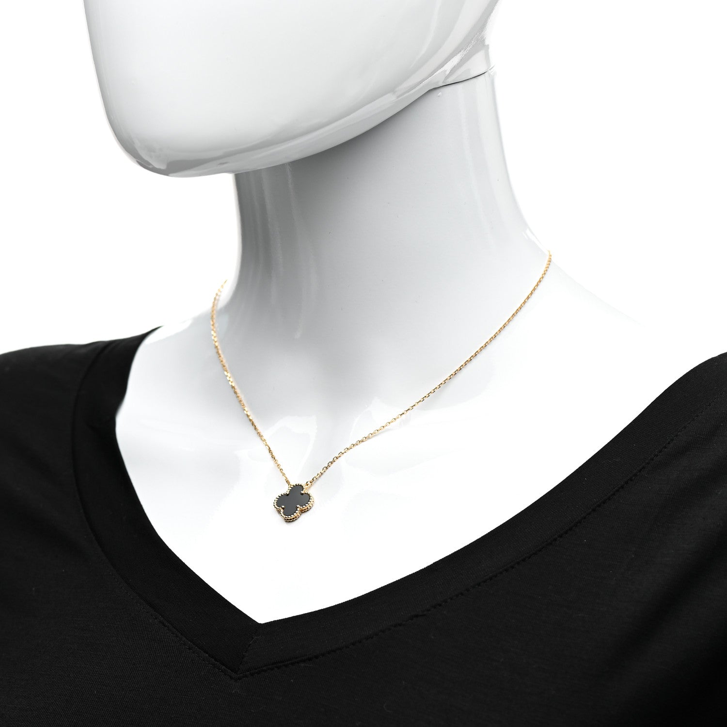 Van Cleef & Arpels 18K Yellow Gold Black Onyx Vintage Alhambra Pendant Necklace 2 of 7