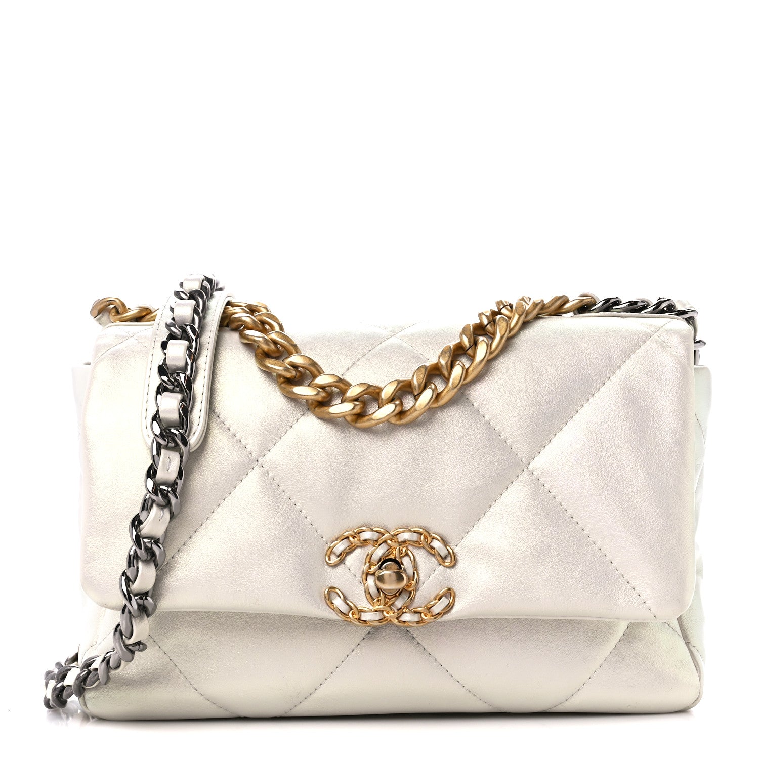 Chanel Iridescent Calfskin Quilted Medium Chanel 19 Flap White 1 of 11