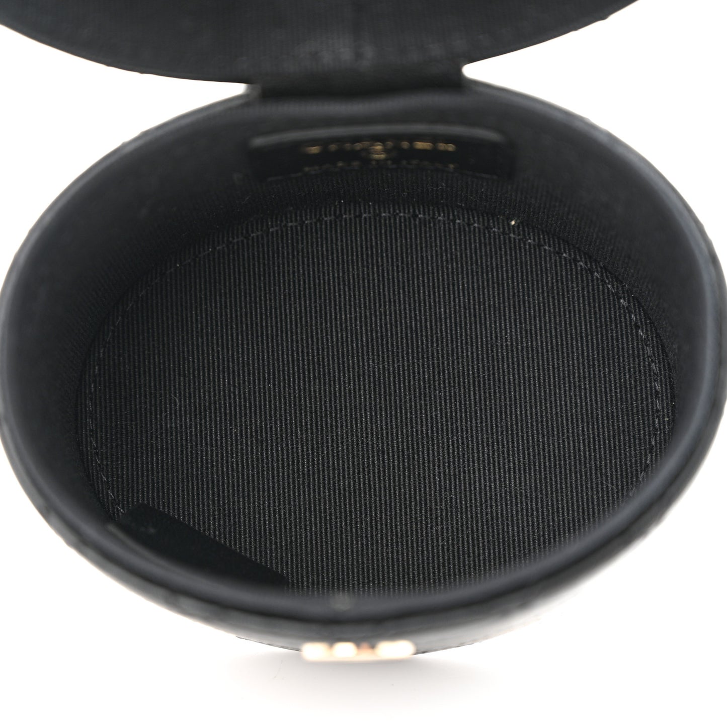 Lambskin Quilted Mini Round Vanity Case With Chain Black