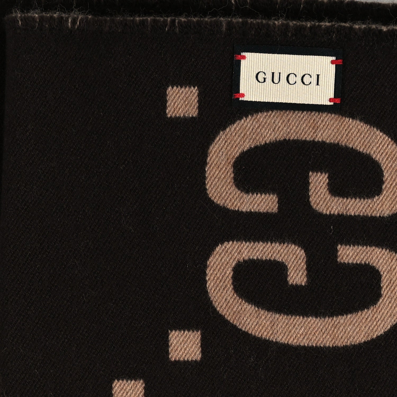 Gucci Wool Silk Monogram Jumbo GG Freedom Scarf Dark Brown Beige 3 of 3