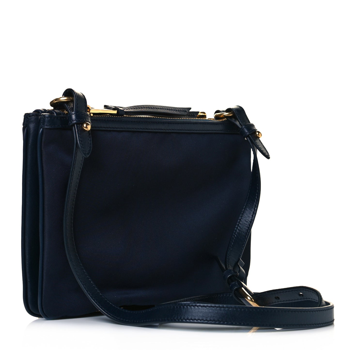 Tessuto Nylon Soft Calf Double Zip Crossbody Bag Blue
