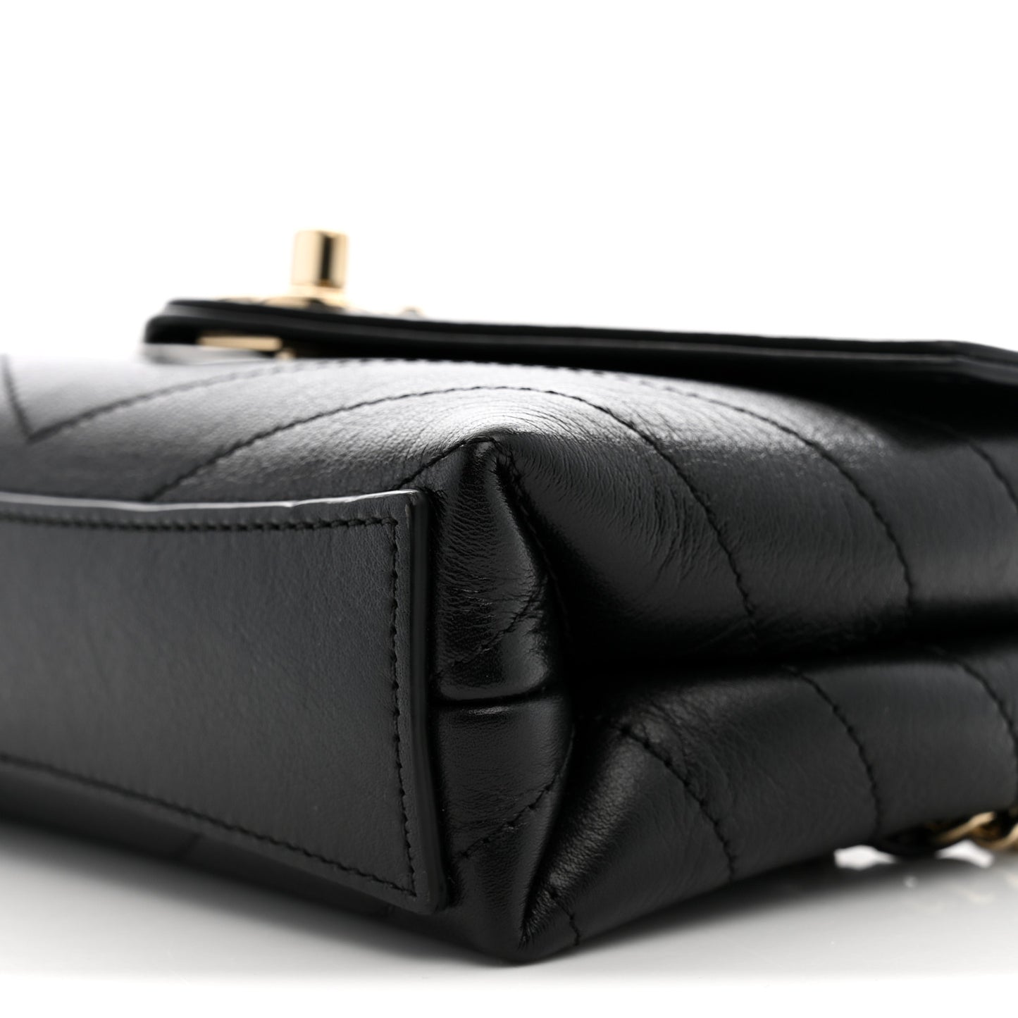 Calfskin Chevron Stitched Coco Waist Bag Black