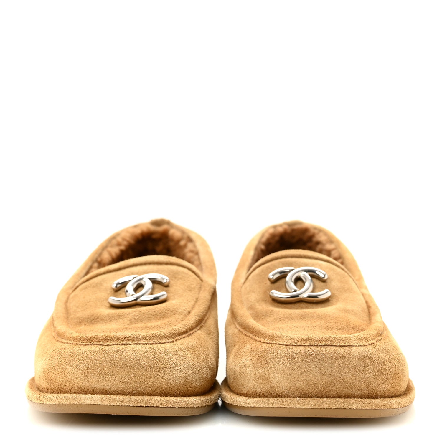 Chanel Suede Calfskin CC Loafers 37.5 Dark Beige 3 of 10