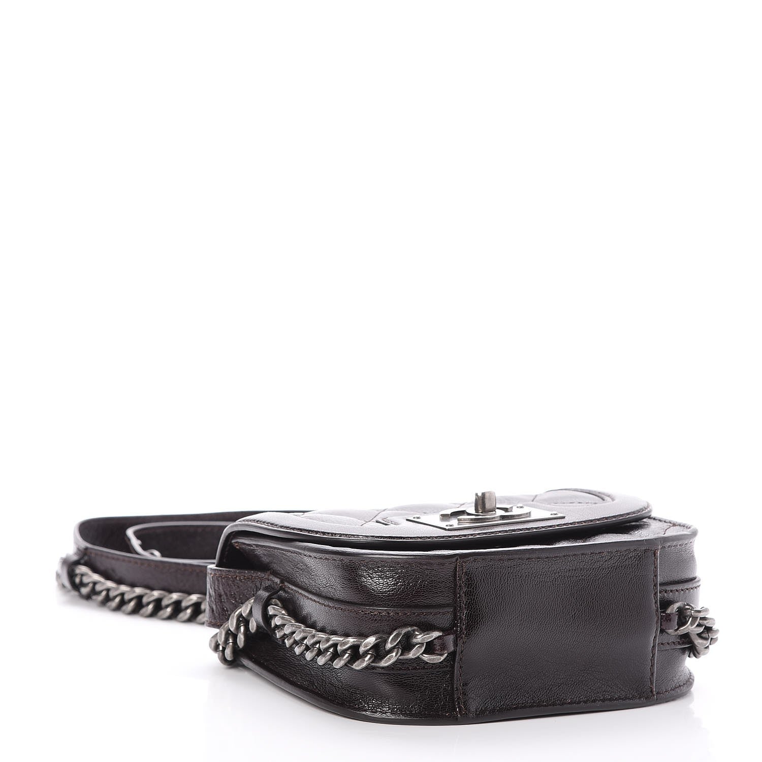 Chanel Shiny Goatskin Quilted Small Double Chained Messenger Flap Burgundy 4 of 7