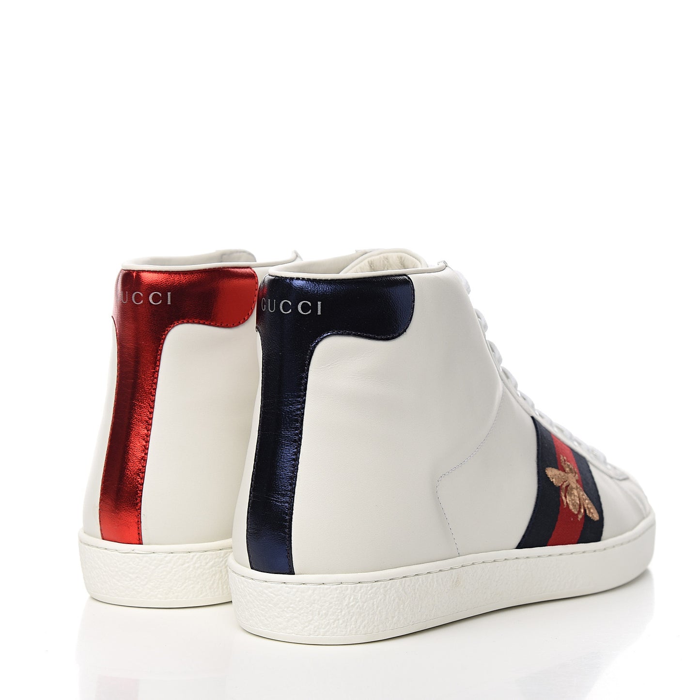 Calfskin Miro Soft Web Bee Embroidered Mens Ace High Top Sneakers 9.5 White
