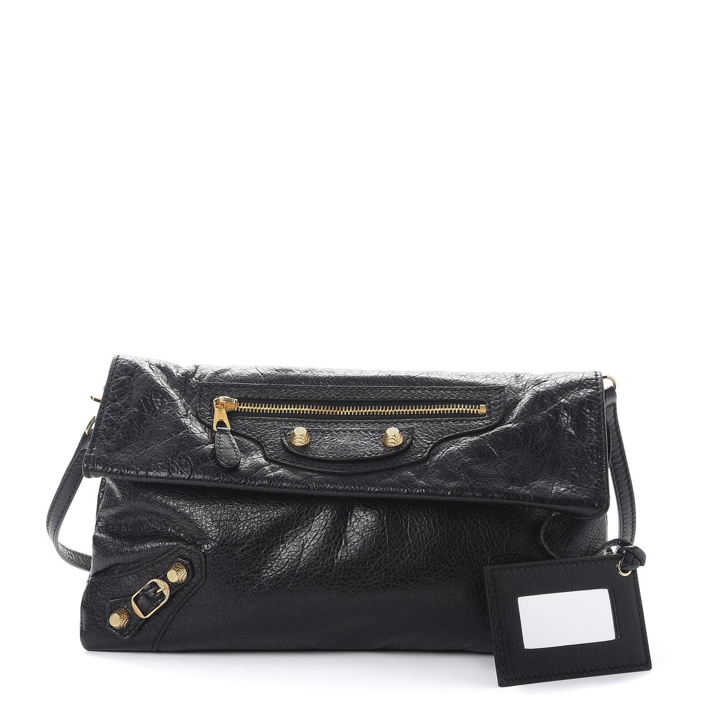 Agneau Giant 12 Gold Hardware Envelope Strap Clutch Black