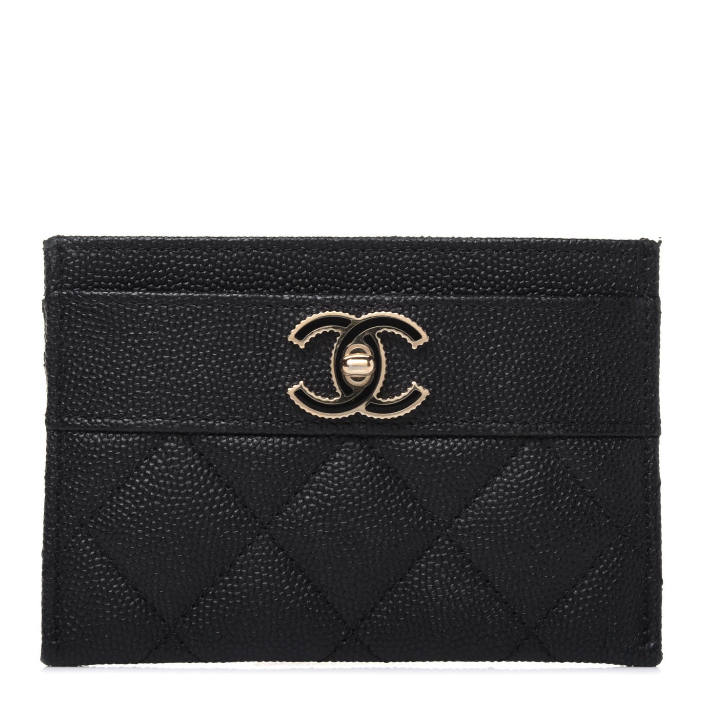 Caviar Quilted Vintage Mademoiselle Card Holder Black