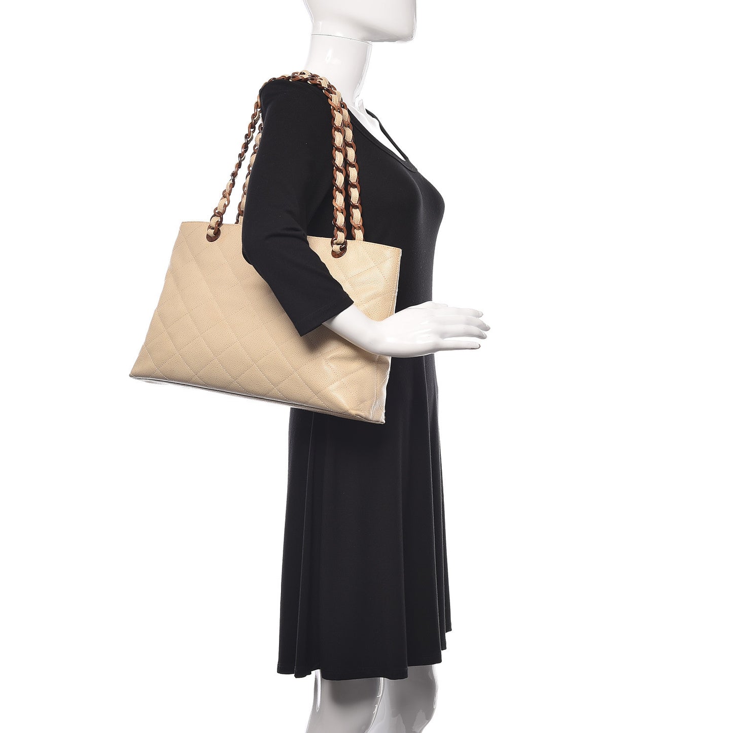 Caviar Quilted Bekko Shopper Tote Beige