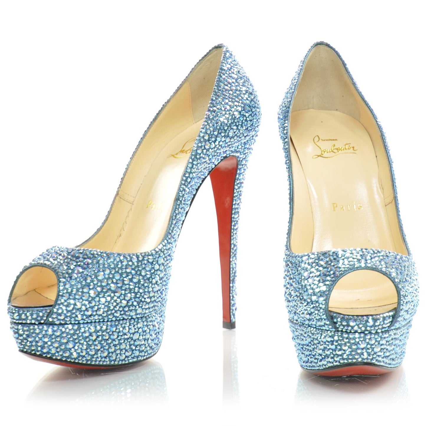 Strass Lady Peep 150 Pumps 38 Sapphire