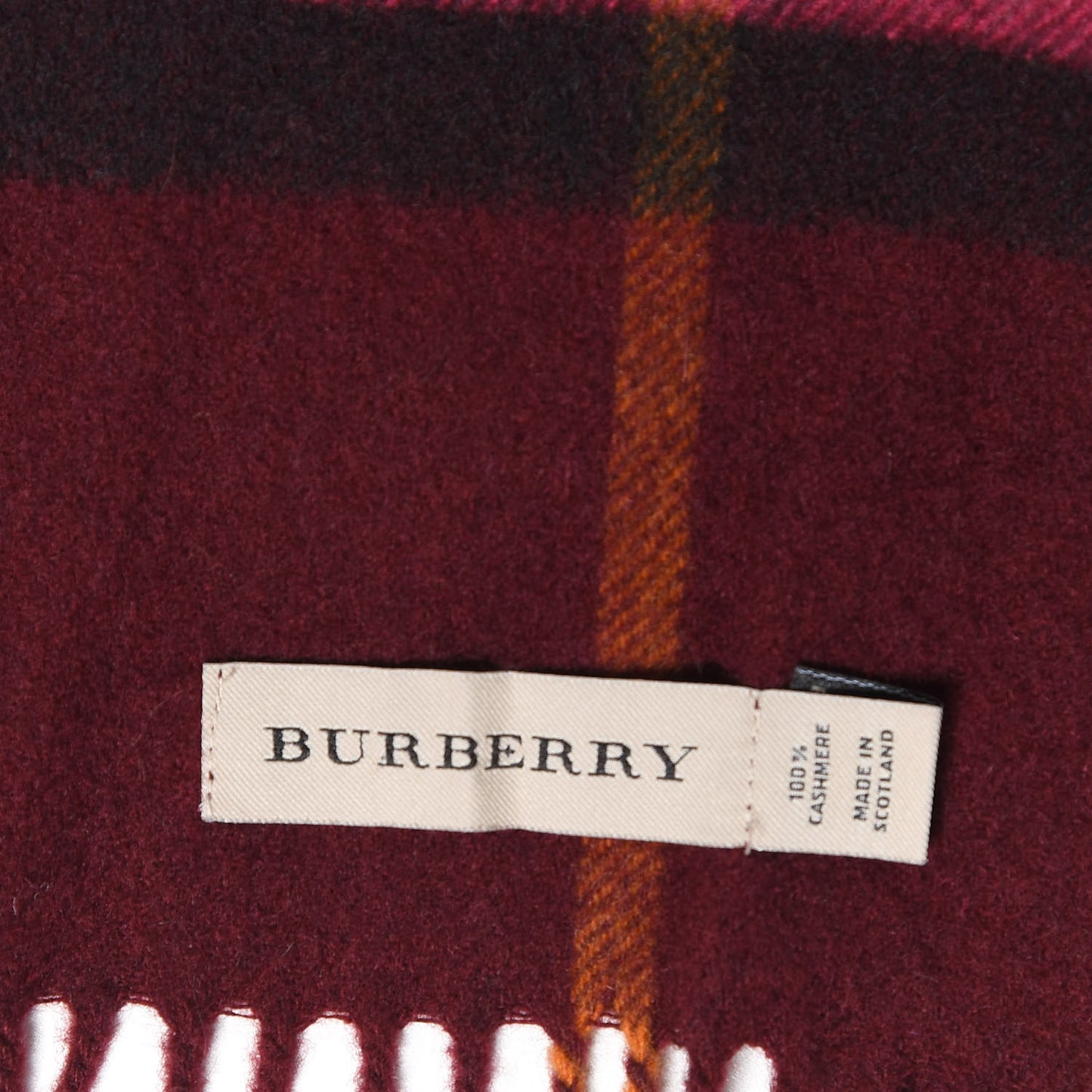 Cashmere Giant Check Fringe Scarf Dark Red
