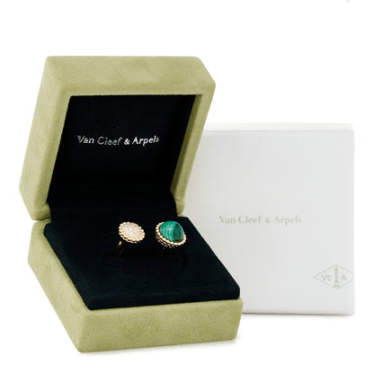 Van Cleef & Arpels 18K Yellow Gold Diamond Malachite Perlee Couleurs Between The Finger Ring 53 6.5 9 of 10
