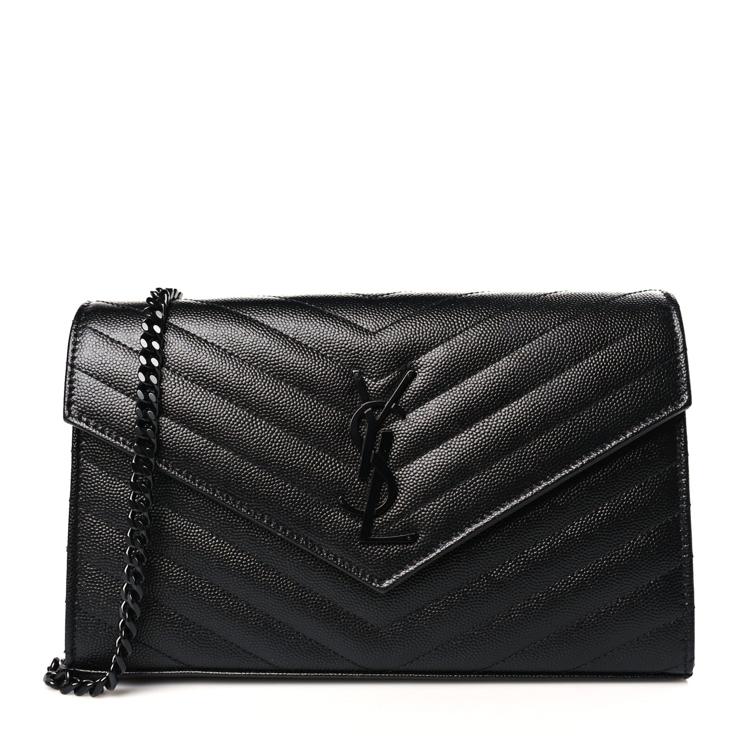 Grain De Poudre Matelasse Chevron Monogram Monochrome Chain Wallet Black