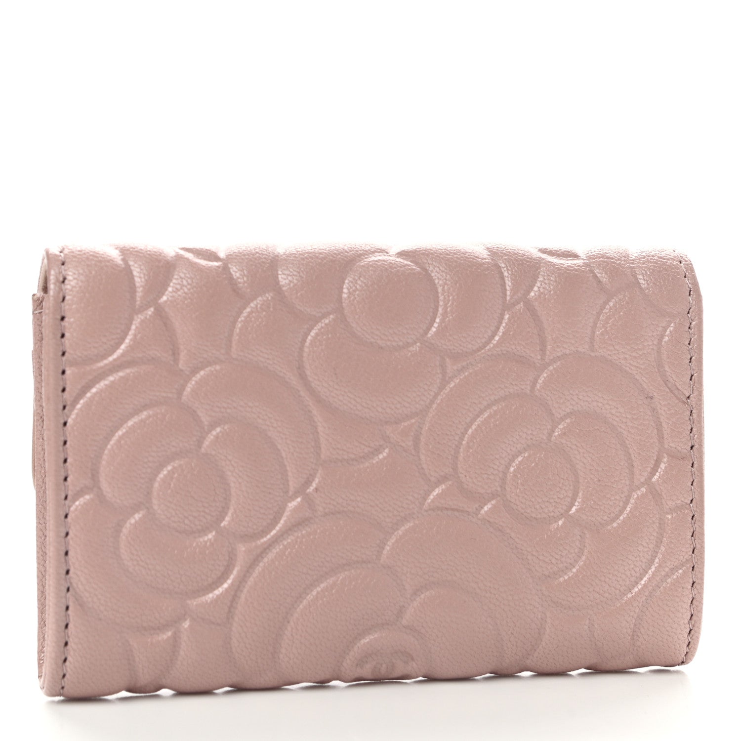 Chanel Goatskin Camellia Embossed Card Holder Wallet Light Pink 3 of 9