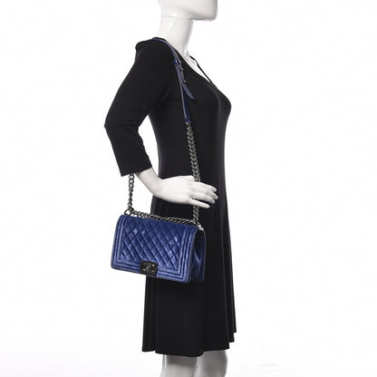 Chanel Velvet Quilted Medium Boy Flap Blue 2 of 16