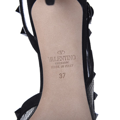 Valentino Garavani Mesh Point d'Esprit Rockstud Half D'Orsay Slingback 50mm Pumps 37 Black 8 of 9