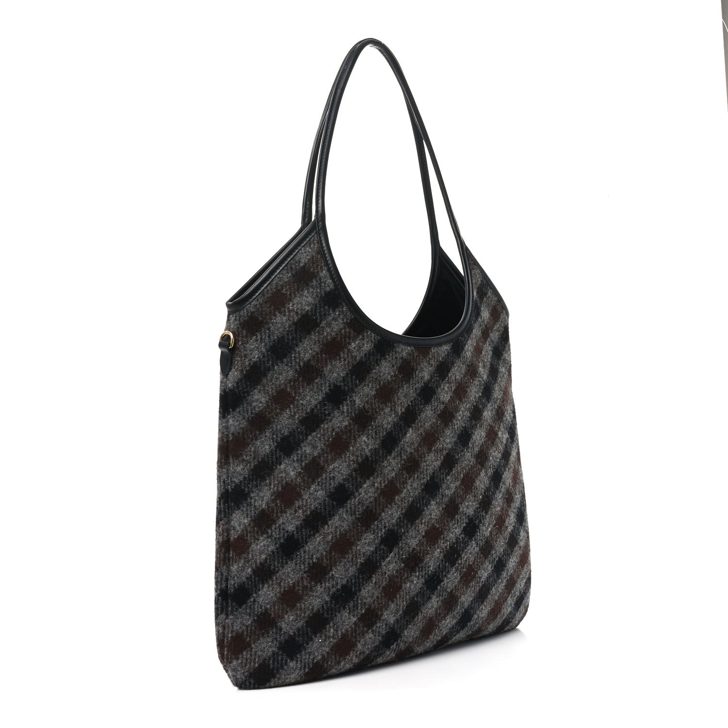 Miu Miu Wool Nappa Plaid Ivy Bag Slate Gray Cocoa Brown 3 of 9