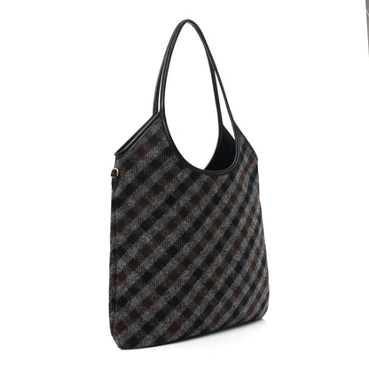Miu Miu Wool Nappa Plaid Ivy Bag Slate Gray Cocoa Brown 3 of 9