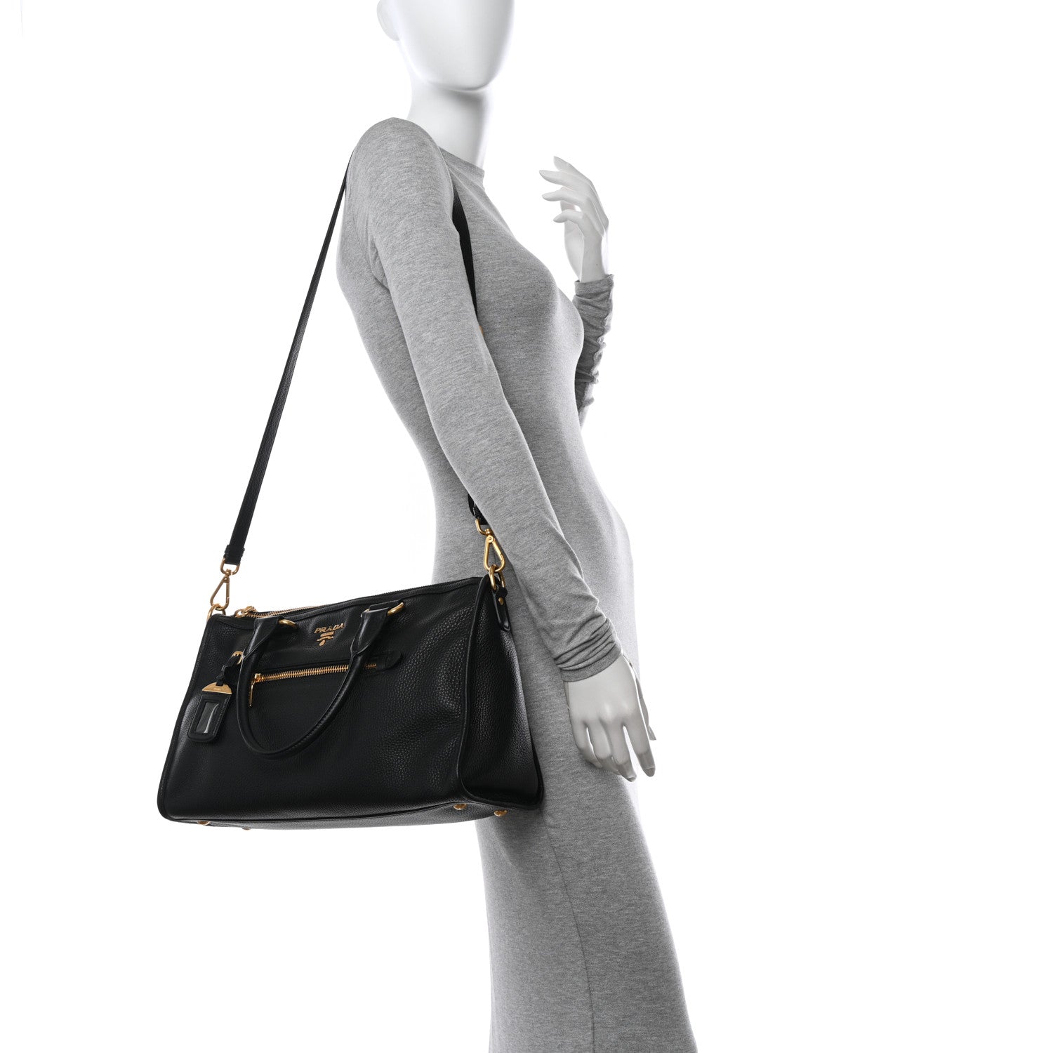 Prada Vitello Daino Shopping Satchel Black 2 of 11
