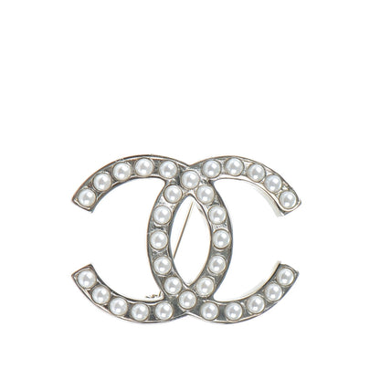 Chanel Pearl CC Brooch Pin Silver 1 of 4