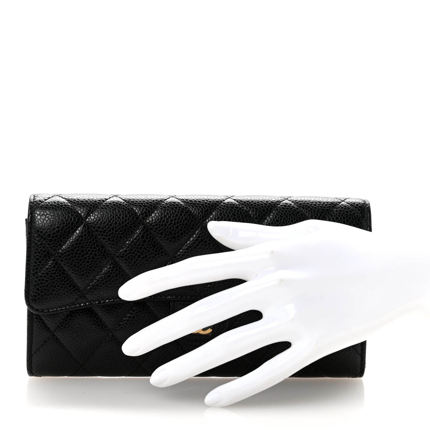Caviar Quilted Large Gusset Flap Wallet Black