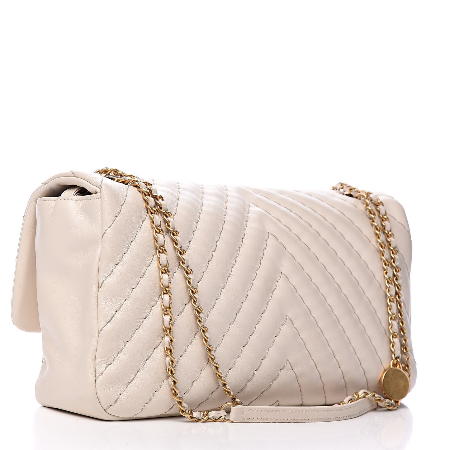 Calfskin Surpique Chevron Large Flap Beige