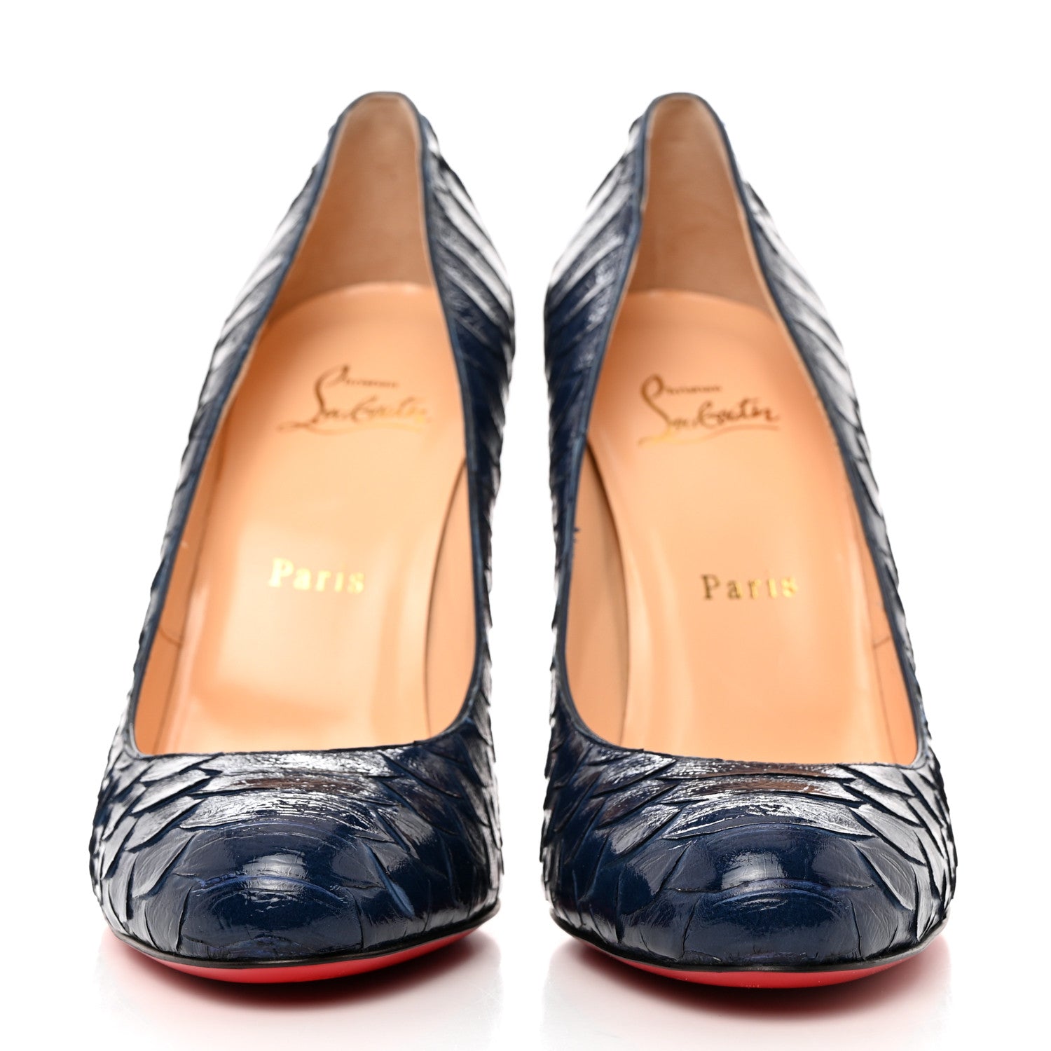 Christian Louboutin Snakeskin Ron Ron 100 Pumps 39 Navy 2 of 8
