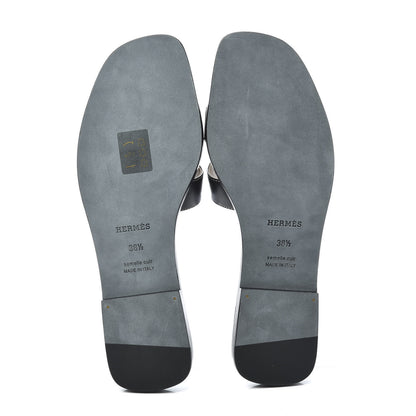 Hermes Box Calfskin Oran Sandals 38.5 Black 6 of 11