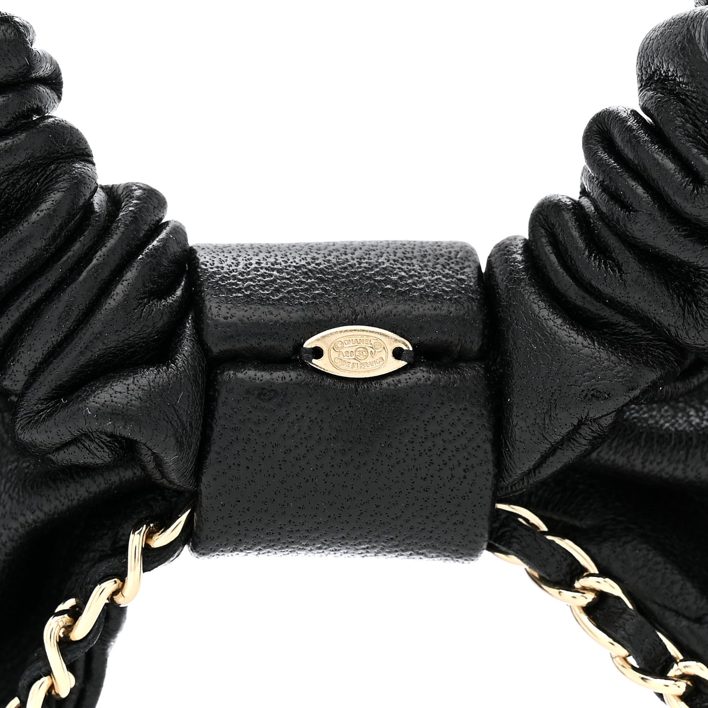 Lambskin Chain CC Bow Hair Scrunchie Black